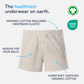 Natural NADS boxer shorts with text highlighting organic cotton waistband, super soft certified organic cotton, and health-focused benefits. Includes GOTS and OEKO-TEX certification logos