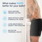Tattooed man wearing black NADS boxer briefs in a kitchen, with overlay text highlighting organic cotton, no harsh chemicals, breathable fabric, and hormonal health benefits.