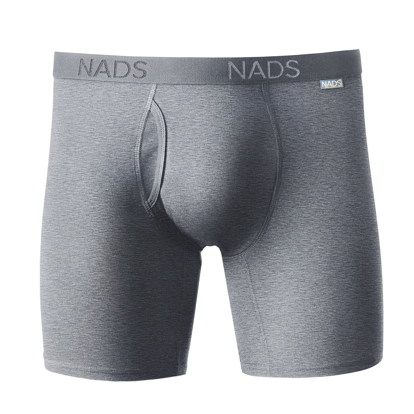 Gray men's underwear with 'NADS' branding on a white background