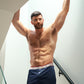 Man wearing Blue Organic Cotton Boxers with a USA Waistband