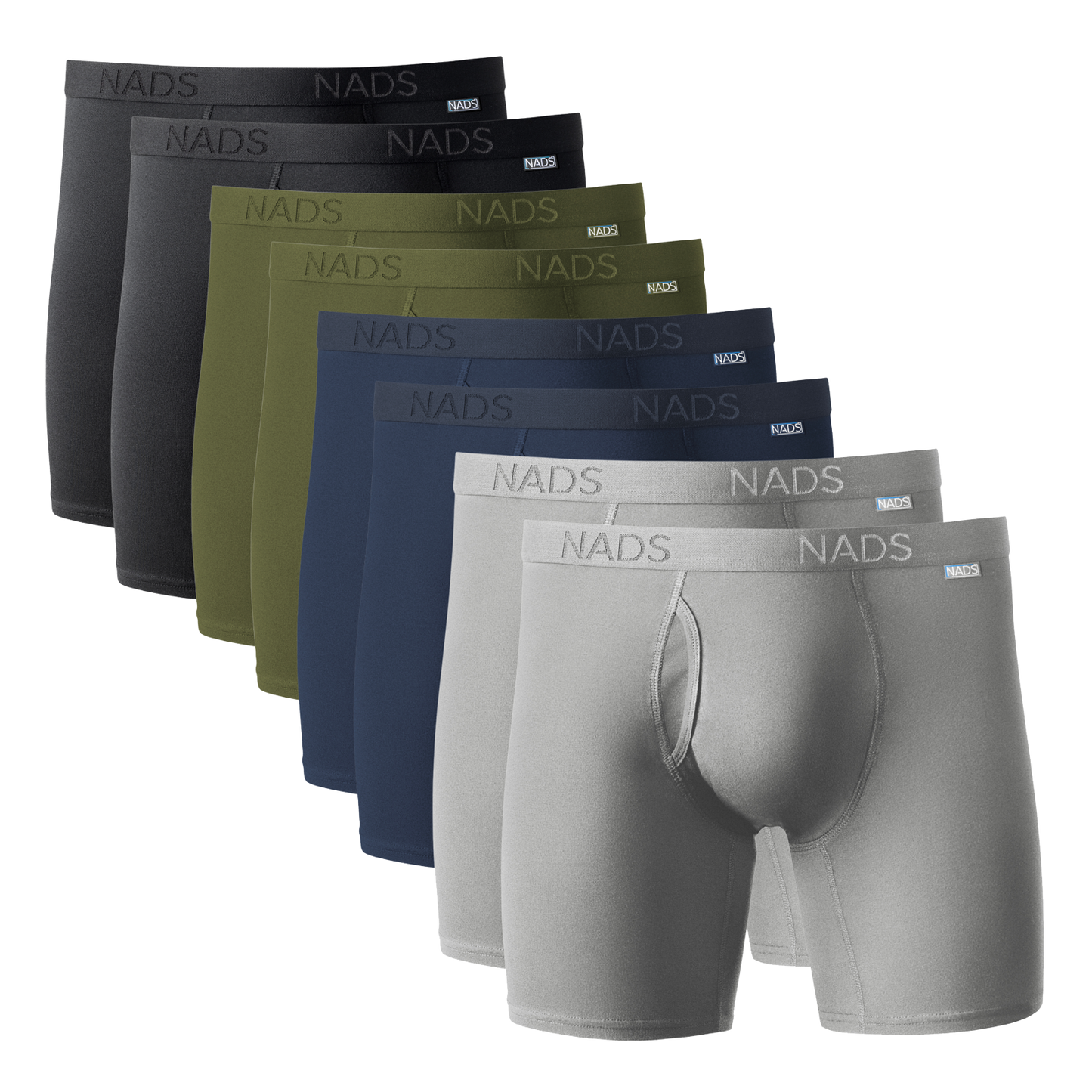 8 pack - 2 Black, 2 Green, 2 Navy and 2 Gray Boxer Briefs