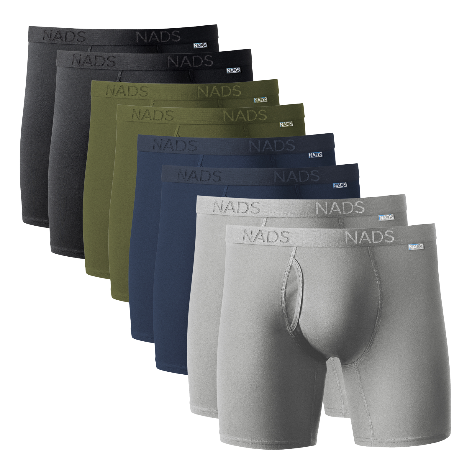 8 pack - 2 Black, 2 Green, 2 Navy and 2 Gray Boxer Briefs