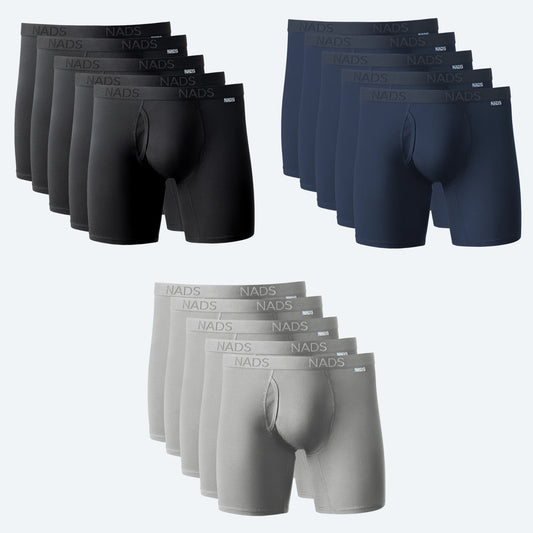 20 Pairs of Organic Cotton Boxer Briefs. 5 each in Black, Green, Blue & Grey. 